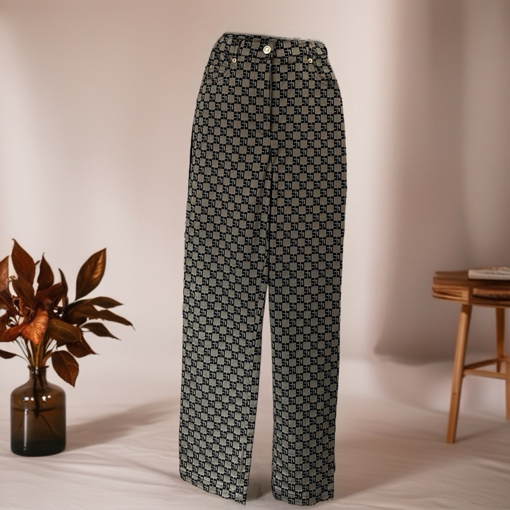 St. John Black and Cream Patterned Pants